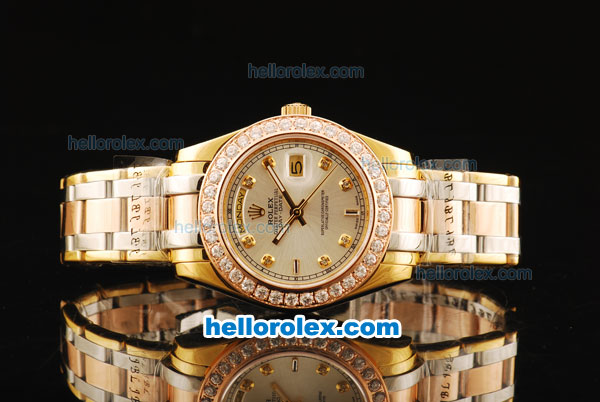 Rolex Day-Date Automatic Gold Case with Diamond Bezel and Diamond Marking-Small Calendar - Click Image to Close